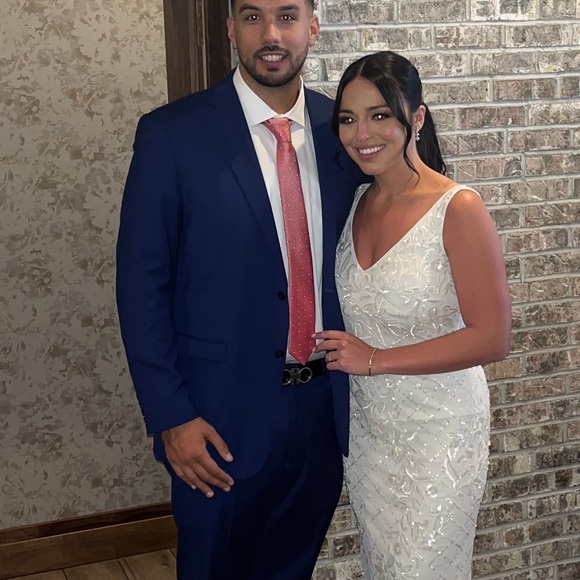 David’s Bridal IVORY dress with low back, medium straps, sequins, zipper in back - Picture 4 of 5